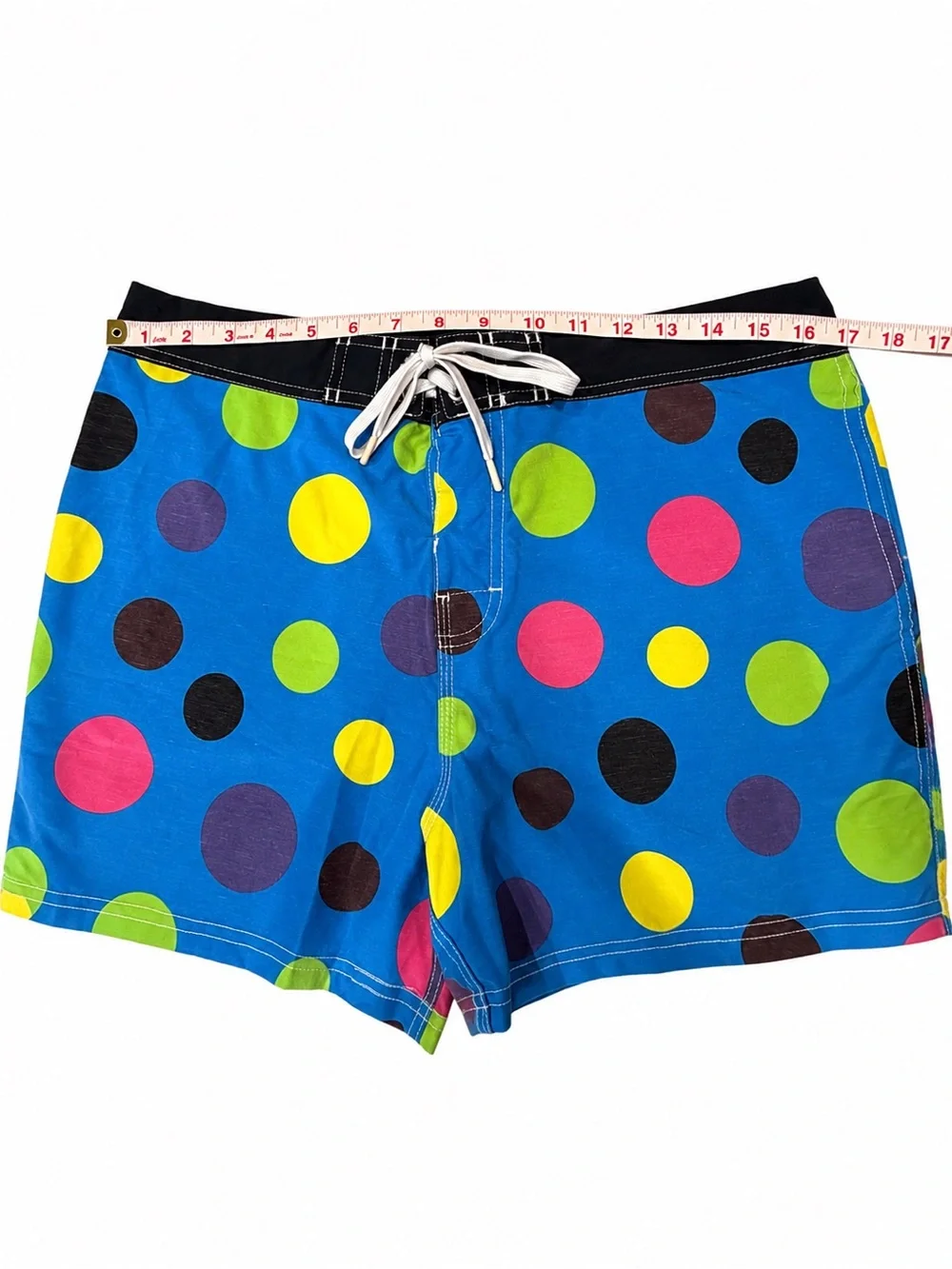 Quiksilver Blue Swim Trunks with Multicolor Polka Dots - Size 33